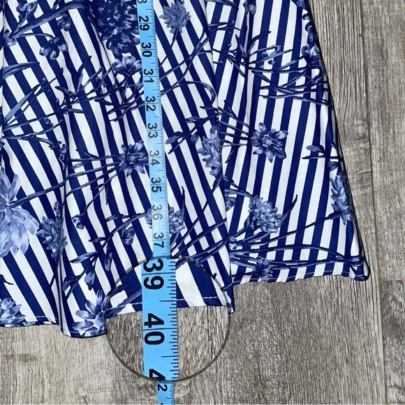 Eliza J * Blue Floral Striped Fit & Flare Halter Dress * Size 8P - Picture 6 of 8